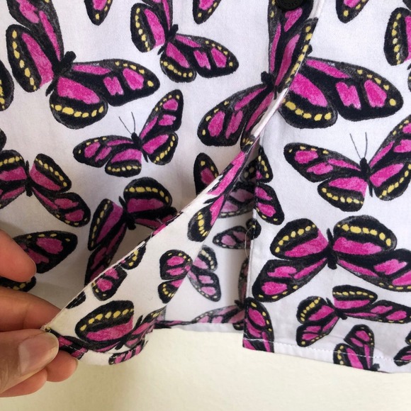 Foxcroft NYC Butterfly Print 3/4 Sleeve Button Down Fitted Top Size 14 - Picture 11 of 14